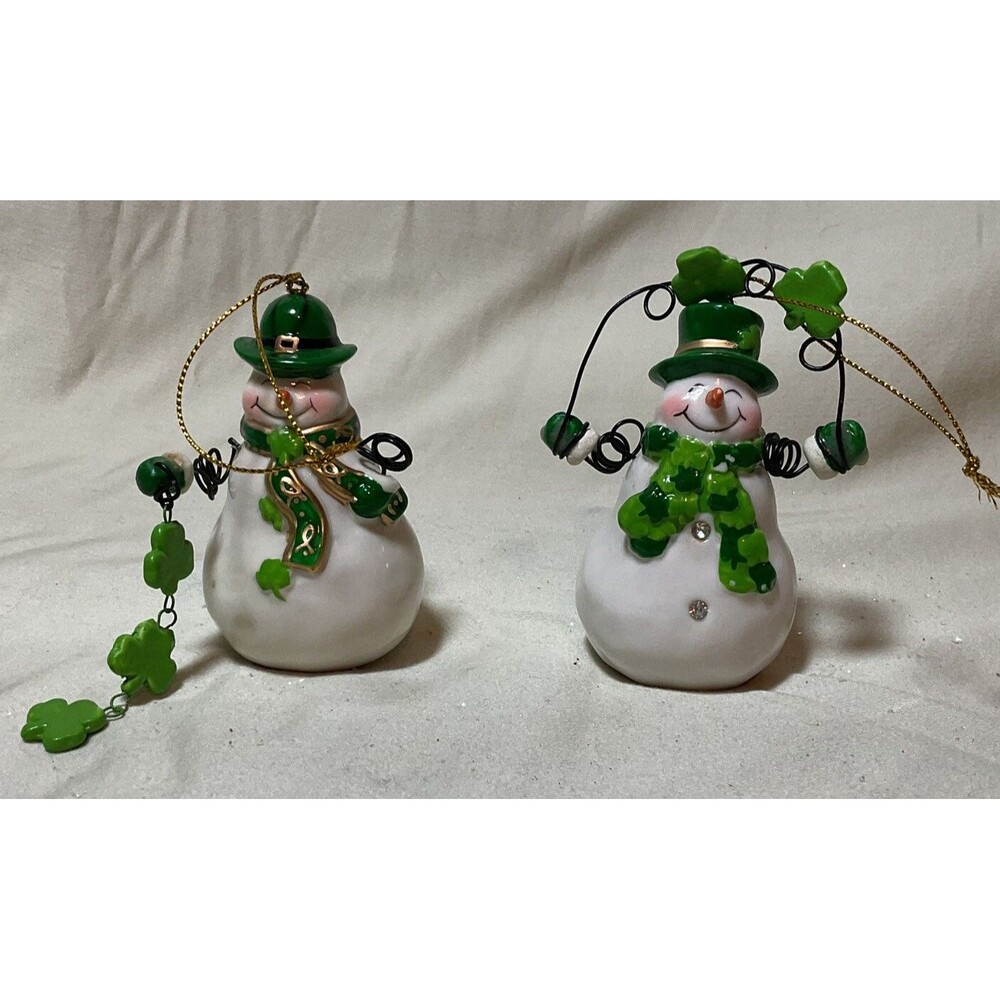 Vintage Pair Of Happy Irish Porcelain Snowman